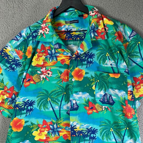 Hawaiian Shirt‎ XL Tropical Palm Tree Sailboat Floral Cotton Blend Vacation - Picture 4 of 9